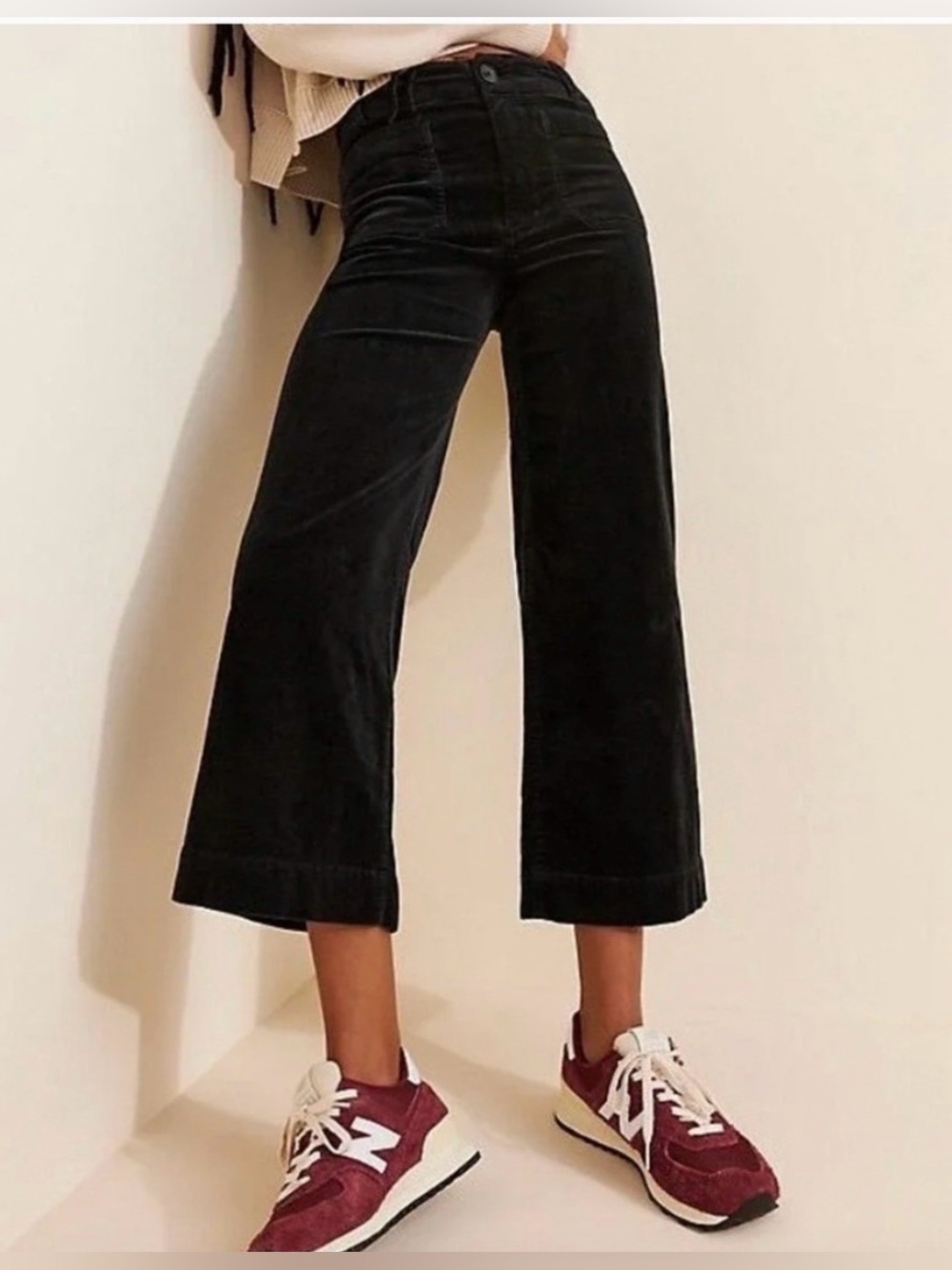 Maeve Anthropologie The Colette Pant US 26 Wide Leg Crop Black Corduroy EUC - Picture 2 of 7